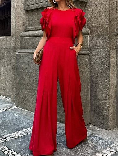  Mono de noche, vestido vintage, semiformal, para invitada de boda, largo hasta el suelo, sin mangas, cuello redondo, crepé elástico con volantes, 2025