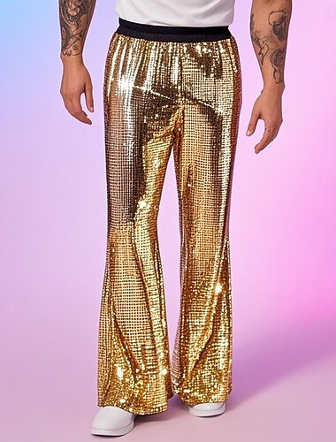  Retro Vintage 1980er Schlaghosen Disco Pailletten Bootcut Herren Halloween Karneval Pride Parade Pride-Monat Erwachsene Hose Ganzjahres