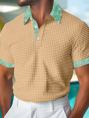  Herren Golfhemd Poloshirt aus Waffelstrick Geschäft Casual Klassisch Kurzarm Modisch Modern Feste Farbe Hawaii Knopf Sommer Frühling Regular Fit Schwarz Weiß Grün Khaki Golfhemd