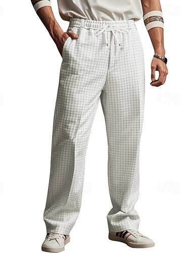 Herren Anzughose Hose Freizeithose Kordelzug Elastischer Bund Gerader Schnitt Einfach Komfort Weich Volle Länge Outdoor Geschäft Täglich Mode Streetwear Hellkaki Weiß