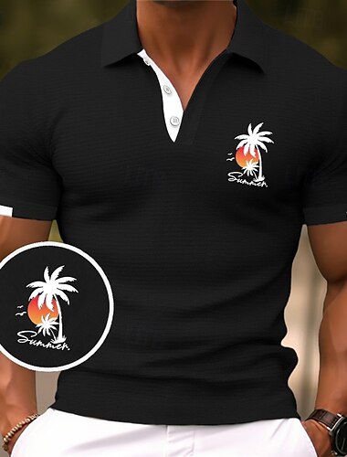  Herren Baumwoll-Poloshirt Golfshirt Lässig Gerippter Polokragen Kurzarm Mode Basic Einfarbig Sportlich Logo Sommer Normale Passform Dunkelrot Schwarz Weiß Blau Leicht Grün Baumwoll-Poloshirt