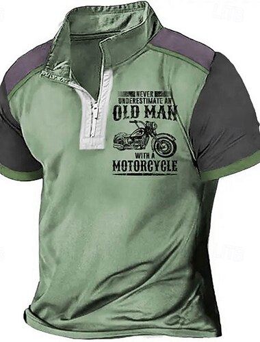  Polo Gráfico Masculino de Motocicleta - 'Nunca Subestime Um Velho Com Uma Motocicleta' Slogan de Manga Curta para Biker