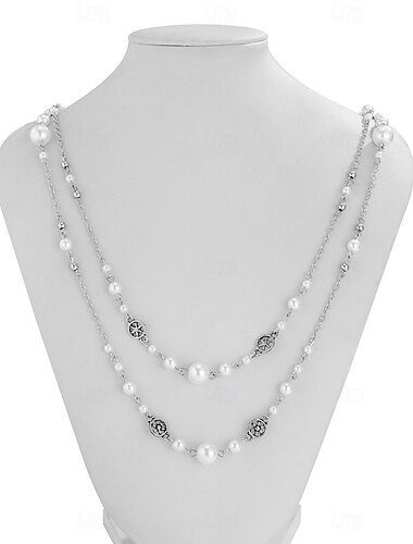  Lange Halskette Imitationsperle Damen Elegant Vintage Geschichtet Niedlich Hochzeit Kreis Modische Halsketten Für Hochzeit Party Täglich