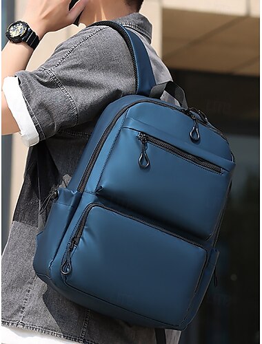  Schwarzer wasserdichter Laptop-Rucksack für Herren – Freizeit-Tagesrucksack mit großem Fassungsvermögen und mehreren Taschen für Schule, Arbeit und Outdoor-Einsatz Schwarz Blau Grau