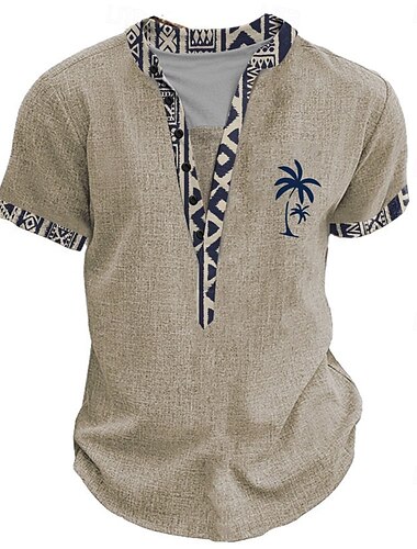  Herren Grafik Stammes Henley Hemd Kurzarm 3D-Druck Mode Designer Basic Straße Lässig Täglich Sommer Frühling Hellblau Schwarz Hellgrün Khaki Henley Henley T-Shirt