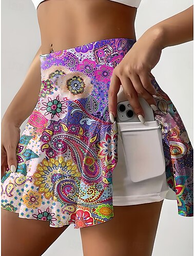  Saia Curta Feminina Culottes Moda Praia Casuais Saia Mini Cintura Média Estampa Floral Gráfica Plissada Férias Fitness Rosa Vermelho Azul Roxo Verão Tricô Poliéster