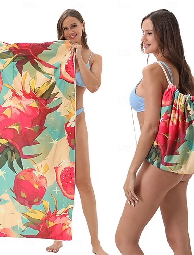  Serviettes de piscine à séchage rapide, serviettes de plage absorbantes 2 en 1, serviettes de camping pliables dans un sac de rangement, pliables, pour piscine, salle de bain, camping