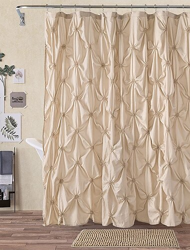  Duschvorhang Sets mit Teppichen gepuffte Falten Bauernhaus Duschvorhang elegantes Dekor Set mit 12 Haken für Badezimmer Standard dunkelgrau blau weiß
