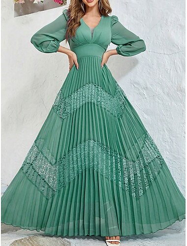  Šaty matky nevěsty elegantní v-výstřih délka podlahy chiffon dlouhý rukáv s jednobarevnou látkou