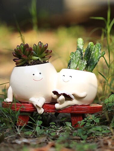  Figurine en résine pour plantes succulentes, motif mère et fille lisant, décoration créative pour la maison et le jardin, mini pot de fleurs mignon, ornement pour plantes succulentes d'intérieur et