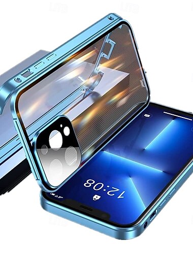  Funda Antipeeking Privacidad Magnética para Apple iPhone 15 14 Pro Max Plus 13 12 Mini 11 Pro Max Cristal Doble Cara 360 Protección Antiepope Funda con Cierre de Seguridad