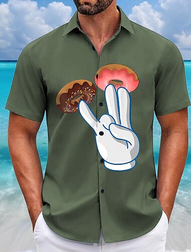 Herren Neuheit Lustig Donuts Hemd Sommer Hawaiihemd Knopfhemd Kurzarm Hawaiianisch Resort Urlaub Ferien Strandbekleidung Sommer Frühling Umlegekragen 3D-Druck Hemden mit Kragen Rosa Blau Grün