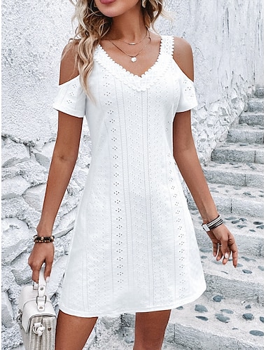  Robe Mini Femme Robe d'Été Couleur Unie Robe Slip Décontractée Quotidien Coupe Régulière Graphique Manches Courtes Bretelles Noir Blanc Rose Marine Été