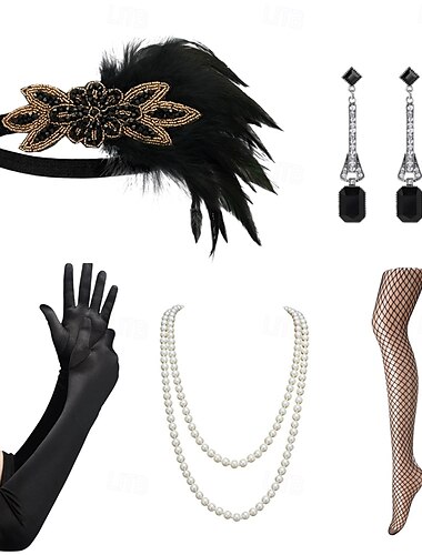  1920er Der große Gatsby Flapper-Stirnband Perlenarmband Ohrringe Der große Gatsby Feder Retro Funkelnder Glitzer Kristall / Strass Damen Karneval Valentinstag Maskerade Party-Abendmode Maskerade