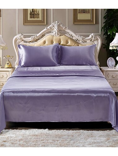  Einfarbige Satin Bettlaken Bettlaken Set