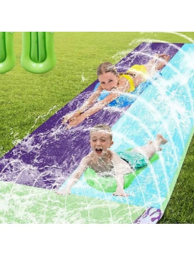  4,8 x 1,4 m lange Wasserrutschen und 2 Bodyboards, Rasen-Wasserrutsche, Sommer-Rutschbahn, Wasserspielzeug mit eingebautem Sprinkler für Wasserspaß im Garten im Freien für Kinder