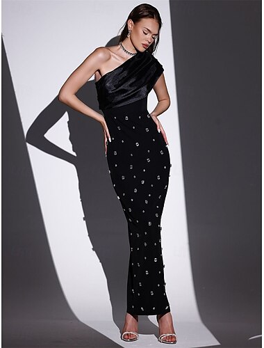  Mermaid  Trompet Quinceanera Kjoler Elegant Kjole Bryllup Bryllupsgæst Ankellængde Ærmeløs One Shoulder Polyester Rygfri med Krystaller