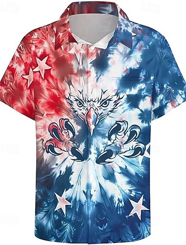  Unabhängigkeitstag 4. Juli USA Flagge Manga Hawaii-Hemden Zurück zur Schule USA Flagge Grafik Für Herren Erwachsene Maskerade 4. Juli 3D-Druck Festival
