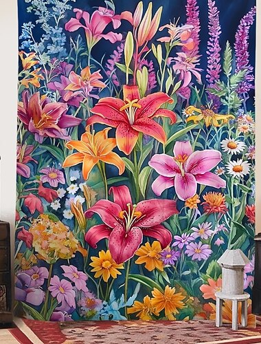  Florale Lilie Hängender Wandteppich Wandkunst Großer Wandteppich Wandgemälde Dekor Foto Hintergrund Decke Vorhang Zuhause Schlafzimmer Wohnzimmer Dekoration