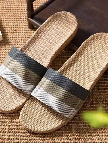  Tatami Hausschuhe rutschfeste Indoor Hausschuhe offene Zehen Männer Flachs Hausschuhe Indoor Bodenschuhe Cross Gürtel stille schweißabsorbierende und atmungsaktive Hausschuhe offene Zehen Sandalen