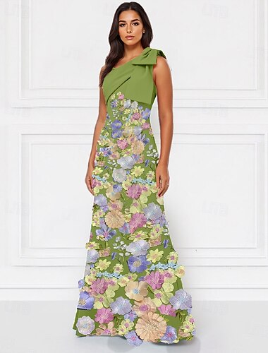  A-Linie Abendkleid Elegant Kleid Formell Hochzeit Bodenlang Ärmellos Ein-Schulter Rosa Kleid Stretch-Crêpe mit Schleife(n) Stickerei Applikationen 2025