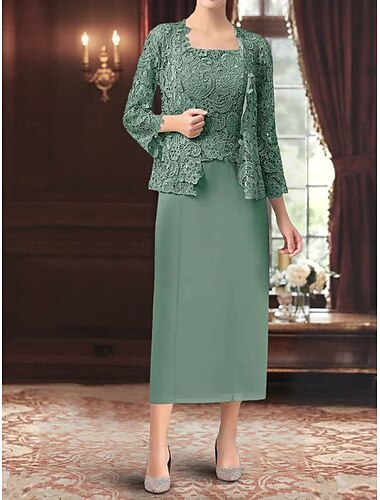  Ensembles de Robes Robe de Mère de Mariée  robe demoiselle d honneur Élégant Simple Col Rond Longueur au sol Polyester manche longue avec Couleur Unie 2025