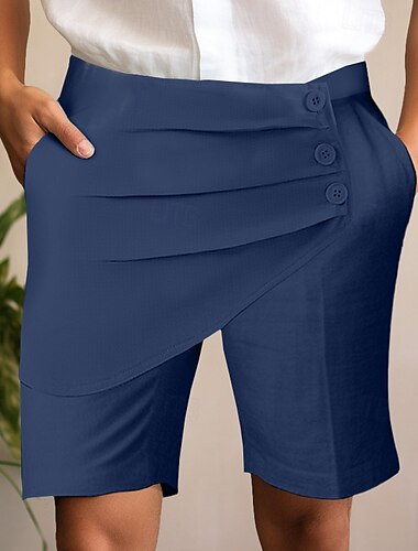  Herren Shorts Leinenshorts Sommershorts Strandshorts Plissiert Knöpfe Gerader Schnitt Einfach Atmungsaktiv Weich Knielang Ferien Ausgehen Strand Mode Designer Weiß Marineblau Unelastisch