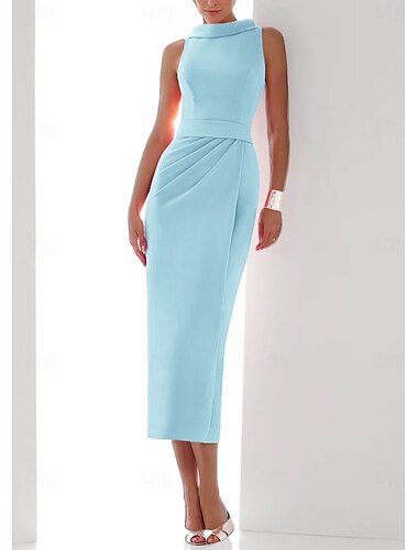  rosa säulenförmige Cocktailkleider, elegantes Kleid für formelle Hochzeitsgäste, knöchellang, ärmellos, Neckholder, Nylon mit Schlitz 2025