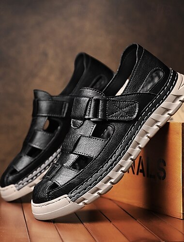  Herren-Fischersandalen aus braunem Kunstleder – bequeme Outdoor-Schuhe mit Klettverschluss für Sommer und Freizeit