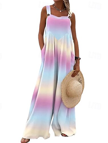  Damen Normal Overall Streetwear Druck Ärmellos Weites Bein U-Ausschnitt Tasche Straße Täglich Normale Passform Schwarz Blau Orange Sommer