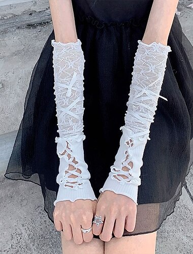  ballet stijl lolita handschoenen witte kanten mouwen dames dun ontwerp zomer zonbescherming pittige meisjes bandjes lange blote vingers