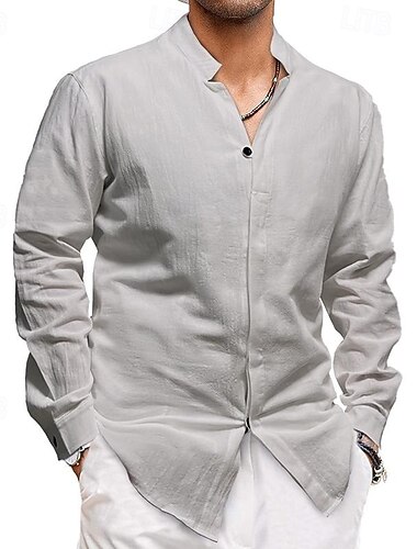  Per uomo Camicia Camicia Estiva Camicia casual Camicia da Spiaggia Camicia con Bottoni Nero Bianco Verde Grigio Azzurro Manica Lunga Semplice Collo alla coreana Vacanza Camicia hawaiana Bottonato