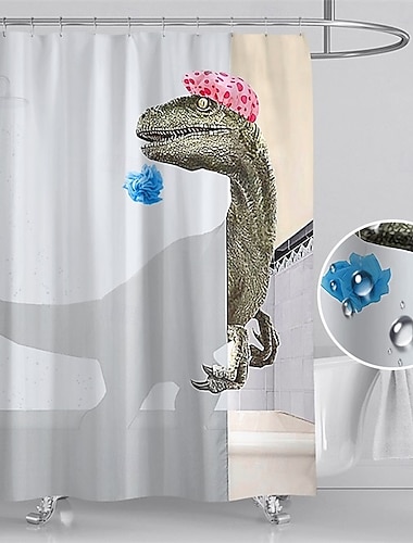  Σετ Κουρτίνας Ντους με Δεινοσαύρους 180cm*180cm(70"*70") με Γάντζους για Μπάνιο Λευκό Διασκεδαστικό Ύφασμα Κουρτίνες Ντους για Παιδιά Κουρασμένα Διακοσμητικά Μπάνιου
