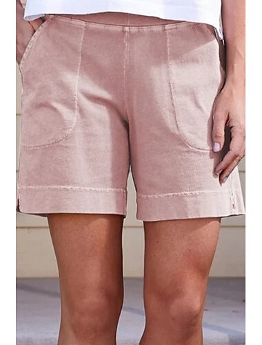  Damen Leinen-inspirierte Shorts Shorts Stoffhosen Streetwear Lässig Kurz Natürliche Taille Einfach Tasche Elastischer Bund Außenbereich Bequem Straße Ausgehen Schwarz Weiß Rosa Sommer Normale Passform