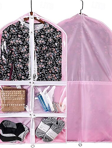  dětská taška na oblečení se 3 kapsami na zip, průhledný obal na oblek z PVC s polyesterovou podložkou, prachotěsný závěsný úložný vak na šaty, kostýmy, cestování, soutěže