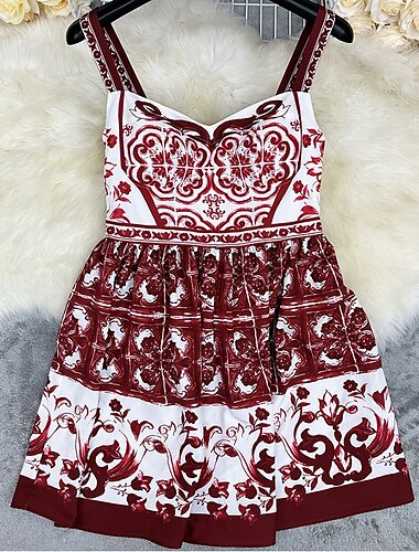 Damen Minikleid Freizeitkleid Sommerkleid Boho-Kleid Elegant Mode Romantisch Outdoor Ferien Date Normale Passform Kleines Blumenmuster Ärmellos V Ausschnitt Rote Blau Sommer