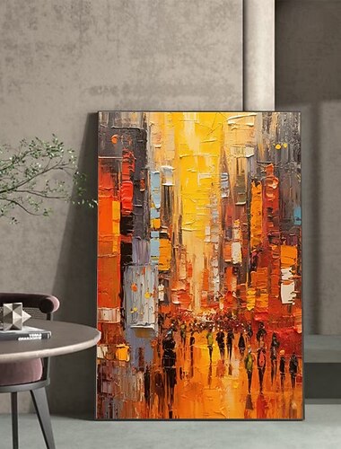  handgefertigtes Ölgemälde auf Leinwand, Wandkunst, Dekoration, abstrakte Straßenlandschaft für die Inneneinrichtung, gerolltes, rahmenloses, ungedehntes Gemälde