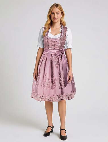  Oktoberfest Robe Tenues Dirndl Bavarois Femme de ménage Allemand Munich Prairies Femmes Tissu de style traditionnel Chemise Robe Tablier