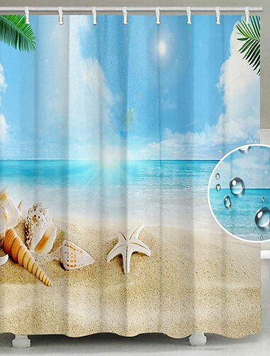  Douchegordijn met haken 180cm*180cm (70"*70") Polyester Wasbaar Waterdicht Oceaan Strand Schelp Motief Badkamer Decor