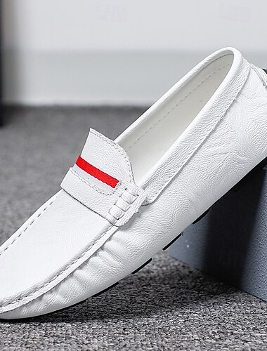  Witte instappers voor heren met rood accent, casual rijschoenen, perfect voor lente- en zomervakanties en stranduitjes