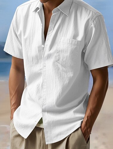  Homme Chemise Chemise en lin Chemise d'été Tenue de plage Chemise Boutonnée Couleur Unie Vacances Quotidien Noir Blanche bleu marine Bleu Ciel Manche Courte Col Rabattu Printemps & Été Vêtement Tenue