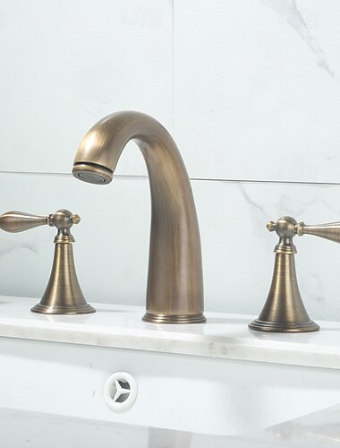  Torneira pia do banheiro - Separada Latão Antiquado / Níquel Escovado / Galvanizar Difundido Duas alças de três furosBath Taps
