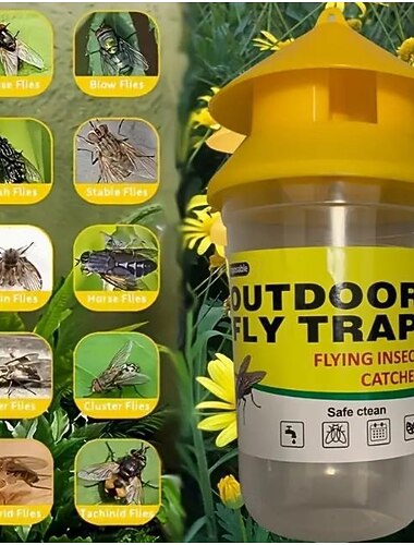  herbruikbare buitenvliegenval, plastic insectenvanger, niet-elektrische fruitvliegen-, paarden-, herten- en rioolvliegenbestrijding voor binnen &buitengebruik 1st
