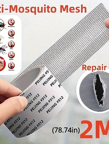  Reparaturband für Moskitonetz – wasserdichtes, selbstklebendes Pflaster für Fliegengitter und Vorhänge in Wohnheimen, stark haftendes Glasfaser-Reparaturband für Fliegengitterrisse – 2-m-Rolle – für