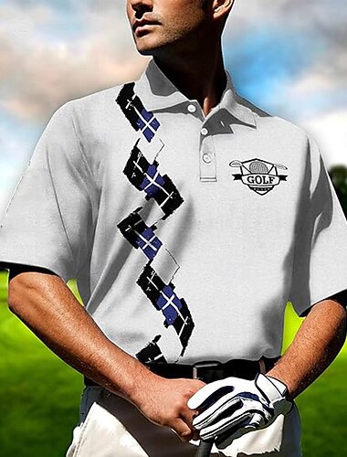  Men's Horizontal Stripes Golf Sports Polo Shirts Short Sleeve Polo Shirts Collared Shirts Casual School Outdoor Athleisure Sports Buttons 3D Print Summer Black Blue Green
