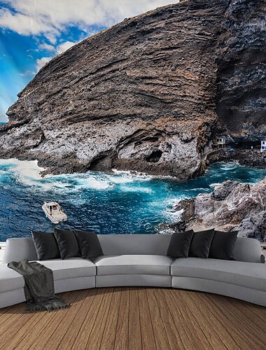 風景 海 洞窟 吊るしタペストリー 壁アート 大型タペストリー 壁画装飾 写真 バックドロップ ブランケット カーテン 家庭 寝室 リビングルーム装飾