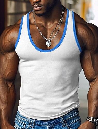  Herren Tank Top Unterhemd Ärmelloses Shirt Ärmellos U-Ausschnitt Tiefes U Rundausschnitt Sommer Farbblock Grubenstreifen Mode Designer Sportlich Rein Outdoor Lässig Ausgehen Schwarz Weiß Blau Top
