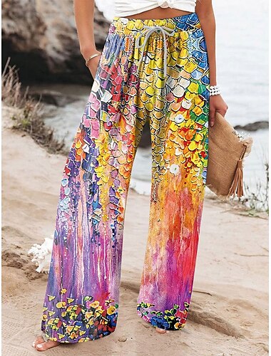  Mujer Perneras anchas Chinos Pantalones anchos Vacaciones Moda Estilo Étnico Longitud total Alta cintura Floral Graphic Abstracto Estampado Suave Transpirable Microelástico Formal Vacaciones Calle