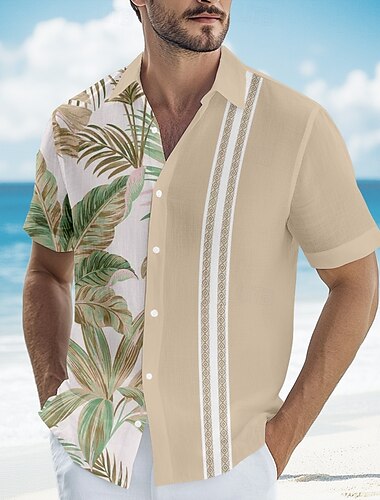  Per uomo A righe Tropicale Palma Camicia Guayabera Camicia hawaiana estiva Camicia con Bottoni Manica Corta Hawaiano Vacanza Abbigliamento mare Estate Primavera Collo ripiegato Stampa 3D camicie con