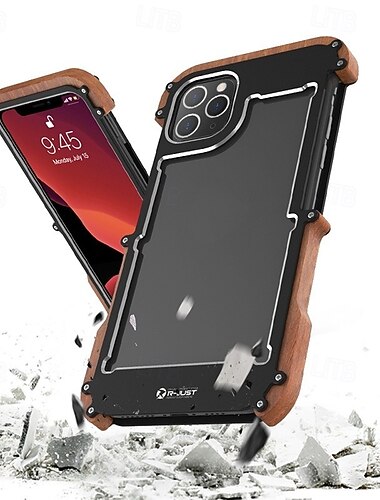  téléphone Coque Pour iPhone 15 14 Pro Max Plus 13 12 11 Pro Max Coque Anti-Chocs Protection des 4 coins Couleur Unie En Bois Alliage d'aluminium